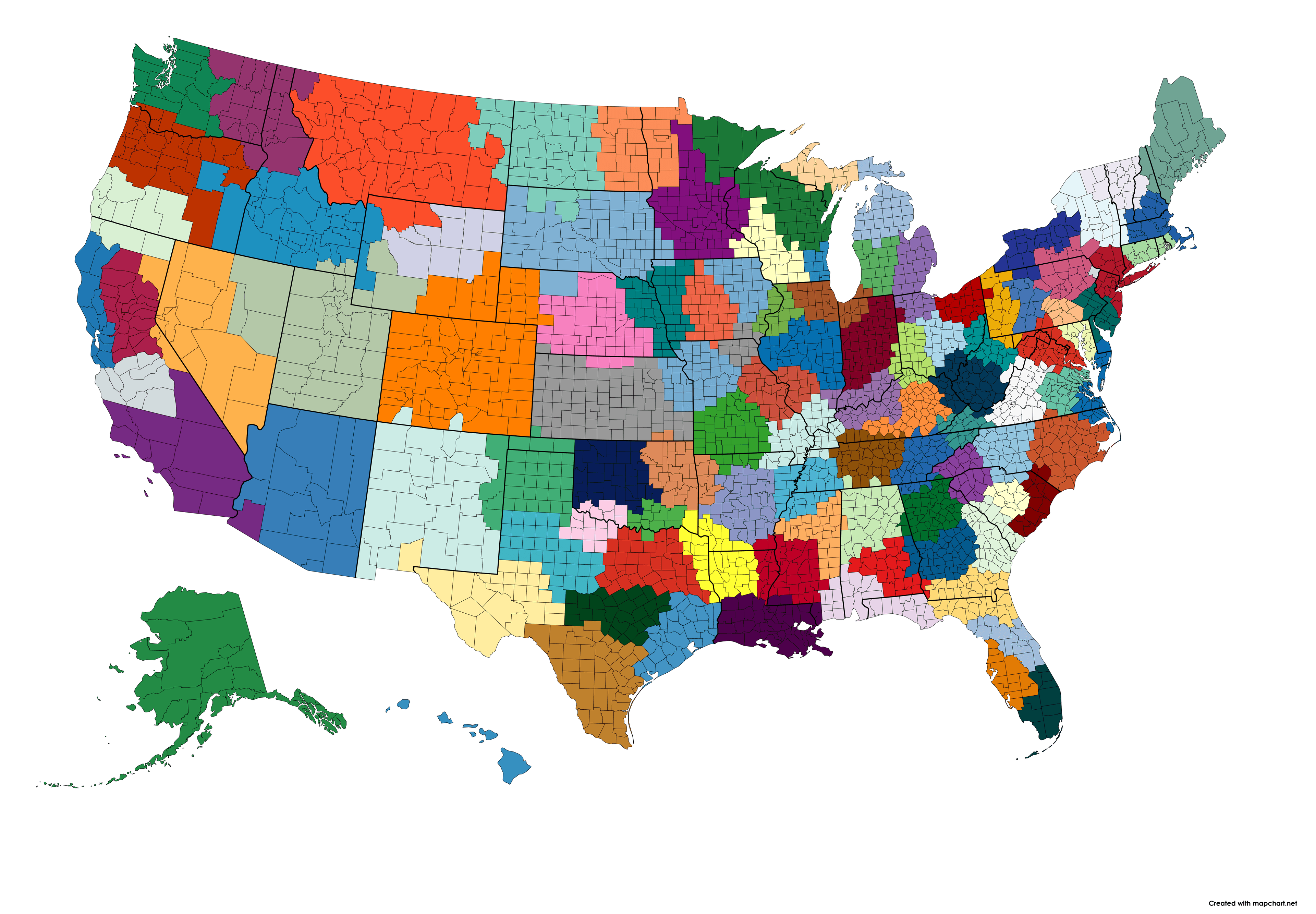 Color-coded map of U.S. media markets by county